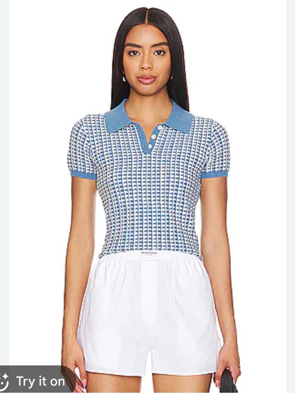 Guest in residence Blue Check Knit Polo Top